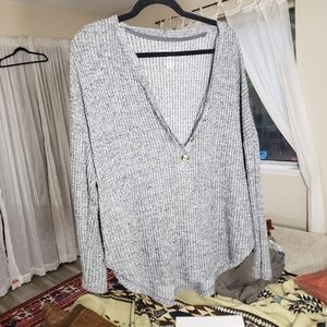 Loose Flowy Gray Sweater Button Long Soft and Sexy